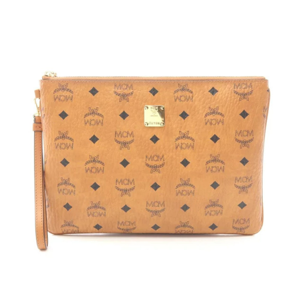 MCM Visetos Shoulder Bag Clutch Canvas Leather Brown